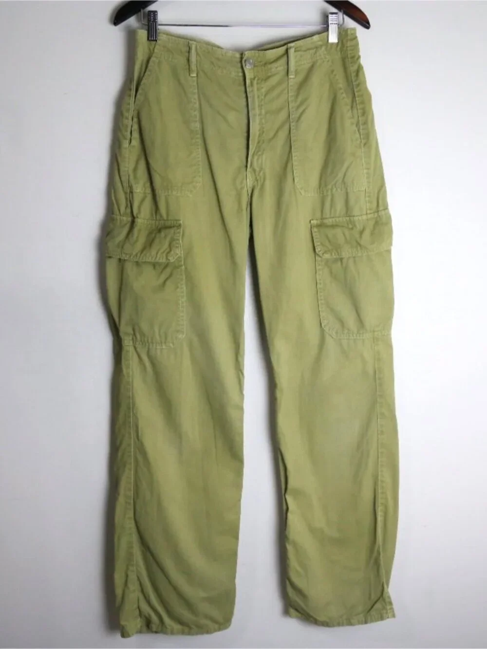 Zara Cargo Pocket High Rise Utility Cotton Twill Olive Green Pants Size 6
